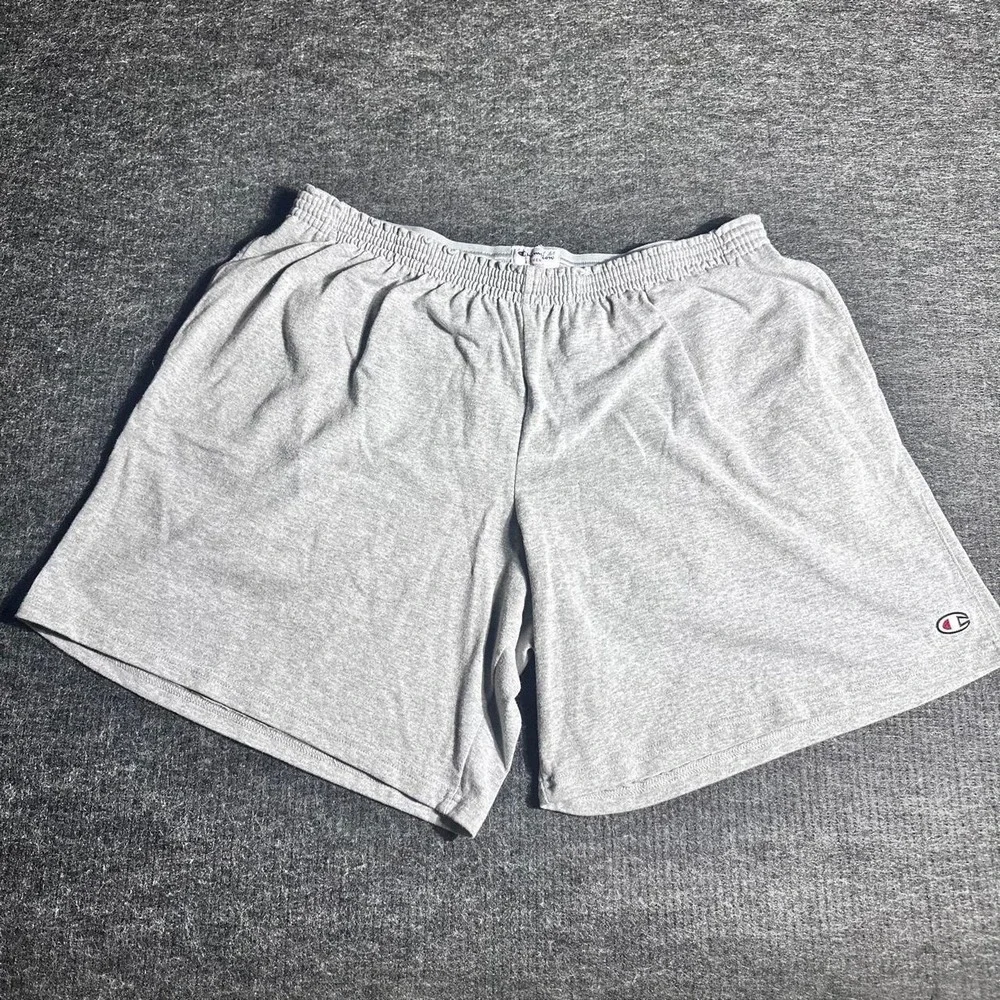 Champion Authentic Mens Heather Gray Jersey Athletic Shorts XXL Drawstring Logo